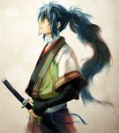  96nyako blue_hair hakuouki_reimeiroku hakuouki_shinsengumi_kitan ibuki_ryunosuke long_hair male_focus profile solo sword weapon 