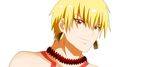  bad_id bad_pixiv_id blonde_hair earrings fate/extra fate/extra_ccc fate_(series) gilgamesh jewelry magi_the_labyrinth_of_magic male_focus necklace parody red_eyes solo style_parody tattoo yakitori_(oni) 