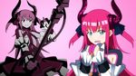  bad_id bad_pixiv_id blue_eyes detached_sleeves dress dual_persona elizabeth_bathory_(fate) elizabeth_bathory_(fate)_(all) fate/extra fate/extra_ccc fate_(series) horns long_hair magi_the_labyrinth_of_magic multiple_girls parody pink_background pink_hair pointy_ears projected_inset sarkany_csont_landzsa style_parody tail two_side_up yakitori_(oni) 