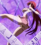  ass bandage blush bra breasts eyes_closed harem_outfit high_school_dxd highres large_breasts long_hair panties red_hair rias_gremory solo thong underwear 