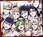  black_hair blonde_hair deyamiro family giorno_giovanna green_hair hat higashikata_jousuke higashikata_jousuke_(jojolion) johnny_joestar jojo_no_kimyou_na_bouken jojolion jonathan_joestar joseph_joestar_(young) kuujou_jolyne kuujou_joutarou steel_ball_run 