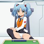  black_legwear blue_hair cameltoe hoshino_ruri kidou_senkan_nadesico long_hair mahjong panties ryumage sitting solo spread_legs thighhighs twintails underwear undressing uniform white_panties yellow_eyes 