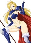  1girl blonde_hair blue_eyes breasts cape large_breasts lipstick long_hair makeup ml simple_background solo 