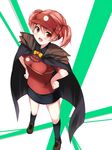  :d bad_id bad_pixiv_id brown_eyes brown_hair cape clothes_writing employee_uniform fast_food_uniform hataraku_maou-sama! highres iroba open_mouth sasaki_chiho shoes short_hair short_twintails shoulder_pads smile sneakers solo twintails uniform visor_cap 