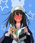  @_@ black_hair blue_eyes blush book book_focus censored collarbone embarrassed female_pervert full-face_blush hairband hasebe_akira head_steam idolmaster long_hair long_sleeves mei_(pokemon) open_mouth pervert pokemon pokemon_(game) pokemon_bw2 pornography sagisawa_fumika shawl solo star steam tears twintails 