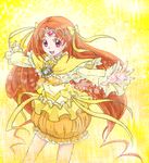  bow brooch bubble_skirt capelet choker cure_muse_(yellow) hair_ornament hair_ribbon heart jewelry long_hair looking_at_viewer magical_girl orange_hair orange_skirt precure red_eyes ribbon shirabe_ako skirt solo suite_precure tiara uyoshi very_long_hair yellow yellow_bow yellow_choker 