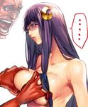  bespectacled breast_grab breasts crescent crescent_hair_ornament glasses grabbing hair_ornament huge_breasts irohara_mitabi long_hair patchouli_knowledge purple_eyes purple_hair solo_focus touhou 