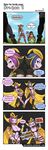  absurdres alternate_costume belt blue_hair breasts brown_hair cleavage clone comic emilia_leblanc english hat highres league_of_legends long_hair lulu_(league_of_legends) midriff multiple_girls navel nestkeeper parody pink_hair pix pokemon purple_hair short_hair shyvana thighhighs watermark witch_hat 