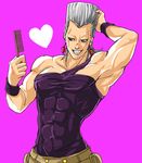  blue_eyes comb earrings grey_hair heart hirota_(aliosn) jean_pierre_polnareff jewelry jojo_no_kimyou_na_bouken male_focus muscle solo 