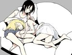  bad_id bad_pixiv_id barefoot black_hair blonde_hair christa_renz closed_eyes cutoffs dress electric_flower freckles full_body hair_down hand_on_another's_head lap_pillow lying multiple_girls pillow shingeki_no_kyojin short_dress short_hair short_shorts shorts sleeping sleeveless sleeveless_dress spot_color sundress tank_top white_dress ymir_(shingeki_no_kyojin) 