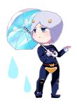  blue_eyes chibi eternabreath fur_hat hat horns jojo_no_kimyou_na_bouken male_focus sky_print solo umbrella water_drop weather_report 