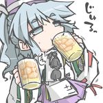  blue_eyes cup drinking egg egg_yolk hat japanese_clothes kariginu kureha_mitsushige long_hair mononobe_no_futo mug ponytail silver_hair solo tate_eboshi touhou 