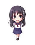  black_hair blue_eyes chibi flower hair_flower hair_ornament highres kuena long_hair sakugawa_school_uniform saten_ruiko school_uniform serafuku skirt solo to_aru_kagaku_no_railgun to_aru_majutsu_no_index 