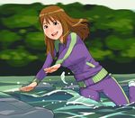  a1 brown_eyes brown_hair copyright_request long_hair river running shoes sneakers solo swimming track_suit wading water 