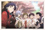  3boys aida_kensuke alcohol ayanami_rei beer black_hair blue_eyes blue_hair brown_eyes brown_hair can cherry_blossoms chopsticks dango food from_below glasses ikari_shinji jacket katsuragi_misato long_hair makizushi military military_uniform multiple_boys multiple_girls neon_genesis_evangelion non-web_source purple_hair rebuild_of_evangelion red_eyes school_uniform short_hair skewer sleeves_rolled_up surprised sushi suzuhara_touji tree uniform wagashi 