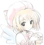  bow brown_hair cardcaptor_sakura child glove_bow gloves hands_clasped hat hiide kinomoto_sakura own_hands_together short_hair solo white_gloves wings 