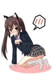  animal_ears blush cat_ears k-on! kouji_(campus_life) nakano_azusa paw_pose plaid plaid_skirt school_uniform skirt socks solo spoken_blush twintails 