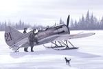  aircraft airplane copyright_request cyrillic dog i-16 multiple_girls pilot russian same_(carcharodon) snow soldier soviet world_war_ii 