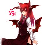  animal_ears bad_id bad_pixiv_id cat_ears head_wings koakuma long_hair necktie red_eyes red_hair solo thighhighs touhou wings yutazou 