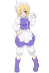 blonde_hair bloomers blue_eyes boots cosplay full_body hat highres kuro_suto_sukii letty_whiterock letty_whiterock_(cosplay) lucky_star one_eye_closed patricia_martin short_hair simple_background solo standing touhou underwear white_background 