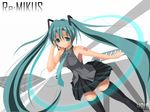  aqua_eyes aqua_hair bad_id bad_pixiv_id h016 hatsune_miku headset instrument keyboard_(instrument) long_hair mixing_console necktie skirt solo synthesizer thighhighs twintails very_long_hair vocaloid zettai_ryouiki 