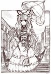  bad_id bad_pixiv_id eyes gap greyscale hat highres long_hair monochrome shin-ichi solo touhou umbrella yakumo_yukari 