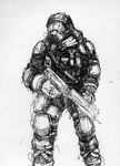 copyright_request greyscale gun helmet male_focus monochrome pipiko sketch soldier solo weapon 
