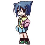  animal_ears bike_shorts blue_eyes blue_hair cat_ears chibi fictional_sister necktie pani_poni_dash! school_uniform serizawa_akane short_hair shorts shorts_under_skirt skirt solo 