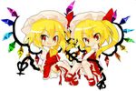  bad_id bad_pixiv_id blonde_hair chibi clone fang flandre_scarlet hat mary_janes multiple_girls murasakiimo one_side_up ponytail red_eyes shoes short_hair thighhighs touhou wings 