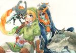  1girl bad_id bad_pixiv_id blue_skin candy dual_persona food front_ponytail heart helmet hood imp jar kobachi link link_(wolf) long_hair midna midna_(true) open_mouth orange_hair pointy_ears red_eyes sketch smile spoilers the_legend_of_zelda the_legend_of_zelda:_twilight_princess time_paradox wolf 