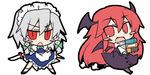  akaneya bad_id bad_pixiv_id bat_wings blush_stickers book chibi head_wings izayoi_sakuya knife koakuma maid multiple_girls red_eyes red_hair running silver_hair touhou wings 