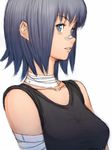  bandages blue_eyes blue_hair collarbone copyright_request from_side fumio_(rsqkr) looking_at_viewer short_hair simple_background solo tank_top 