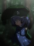  backpack bag chibi dark forest kawashiro_nitori leaf_umbrella nature oka_(bananashoe) sad shade solo touhou two_side_up 