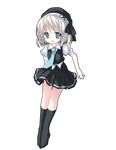  child dress full_body green_eyes hat necktie no_nose open_mouth original pleated_skirt skirt smile socks solo transparent_background white_hair yukifuri 