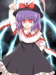  capelet hat lightning nagae_iku ribbon ry saturday_night_fever short_hair solo touhou 