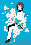  axis_powers_hetalia brown_hair cherry_blossoms hamamoto_ryuusuke japan_(hetalia) male_focus military military_uniform smile solo uniform 