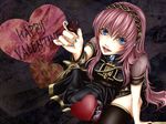  achikoako arm_support bad_id bad_pixiv_id black_legwear blue_eyes blue_nails chocolate chocolate_heart english happy_valentine heart incoming_gift long_hair megurine_luka nail_polish sitting solo thighhighs valentine very_long_hair vocaloid 