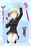  agahari blonde_hair closed_eyes dog erica_hartmann microphone multicolored_hair panties solo strike_witches tail two-tone_hair underwear uniform world_witches_series 