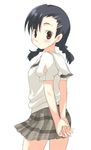  arms_behind_back black_hair copyright_request korita lowres short_twintails skirt solo twintails 