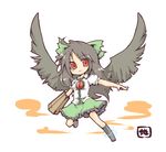  bad_id bad_pixiv_id black_hair bow chibi eyes green_bow hair_bow long_hair red_eyes reiuji_utsuho solo touhou tsk wings 