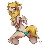  2013 anthro anthrofied blonde_hair blush breasts camel_toe clothed clothing cutie_mark dahlia_bee dahliabee derpy_hooves derpy_hooves_(mlp) equine female friendship_is_magic fur grey_feathers grey_fur hair looking_at_viewer looking_back mammal my_little_pony nipples panties partially_clothed pegasus plain_background solo underwear white_background wings yellow_eyes 
