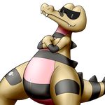  anthro bm_proto_06 crocodile crossed_arms genital_slit krokorok looking_at_viewer male nintendo plain_background pok&#233;mon porkyman reptile scalie slit solo video_games white_background 