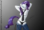  2013 anthro anthrofied blue_eyes breasts equine female friendship_is_magic fur hair horn jomblluc mammal my_little_pony necktie nipples panties purple_hair rarity rarity_(mlp) solo topless underwear undressing unicorn white_fur 