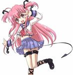  angel_beats! jumping navel pink_eyes pink_hair school_uniform serafuku solo tail two_side_up v yugi_(magical-dreamer) yui_(angel_beats!) 
