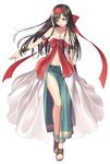  anklet black_hair breasts hair_ribbon hairband jewelry kaguya_(shining_hearts) legs long_hair long_legs navel necklace ribbon sandals shining_(series) shining_hearts solo tanaka_takayuki 