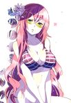  aqua_eyes bikini_top bottomless breasts cleavage flower hair_flower hair_ornament head_tilt large_breasts lips long_hair megurine_luka mole mole_under_mouth pale_skin pink_hair shuri_(84k) solo sunglasses v_arms very_long_hair vocaloid 