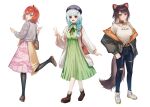  3girls :3 :d ange_katrina ange_katrina_(5th_costume) animal_ears animal_print ankle_boots bag belt beret bird_print black_choker black_pantyhose blue_eyes blue_hair blue_pants blush bobby_socks boots braid breasts brown_bag brown_belt brown_boots brown_hair brown_ribbon brown_shoes brown_skirt brown_tail cable_knit cardigan choker closed_mouth collarbone collared_dress commentary_request cosplay costume_switch crossed_bangs denim dog_ears dog_girl dog_tail doidamon dress empire_waist eyelashes flower from_behind full_body gradient_hair green_dress grey_cardigan grey_jacket group_costume_switch group_picture hair_between_eyes hair_flower hair_ornament hair_over_shoulder hairpin hand_up hands_up hat hat_ornament heterochromia highres inui_toko inui_toko_(cosplay) inui_toko_(fall_casual) jacket jeans layered_skirt leg_up lize_helesta lize_helesta_(5th_costume) lize_helesta_(cosplay) long_hair long_sleeves looking_at_viewer looking_back medium_breasts medium_dress medium_hair medium_skirt multicolored_eyes multicolored_hair multiple_girls multiple_hairpins neck_ribbon nijisanji off_shoulder open_cardigan open_clothes open_jacket open_mouth orange_jacket pants pantyhose pendant_choker pink_eyes pink_skirt print_skirt puffy_long_sleeves puffy_sleeves purple_eyes purple_hat red_eyes red_hair ribbon sanbaka_(nijisanji) shirt shirt_partially_tucked_in shoes shoulder_bag simple_background single_braid single_hair_intake skirt smile socks standing standing_on_one_leg t-shirt tail teeth tight_clothes tight_pants torn_clothes torn_jeans torn_pants turning_head two-sided_fabric two-sided_jacket two-tone_eyes upper_teeth_only v virtual_youtuber walking white_background white_boots white_cardigan white_hair white_shirt white_socks yellow_eyes 