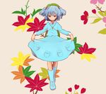  blue_eyes blue_hair boots curtsey flower hair_bobbles hair_ornament hat ica kawashiro_nitori key leaf short_twintails solo touhou twintails 