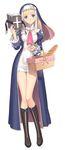  basket bible blonde_hair blue_eyes book bread breasts eari_(shining_hearts) food hair_ribbon legs long_legs miniskirt nun ribbon shining_(series) shining_hearts skirt tanaka_takayuki 