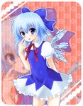  bad_id bad_pixiv_id blue_eyes blue_hair bow cirno hair_bow highres short_hair solo toronto_(yamu) touhou wings 